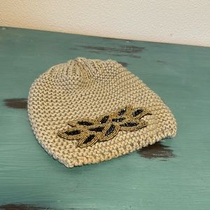 Target Beige Knit Beanie with Beaded Design